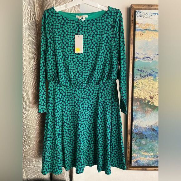 Boden Nellie 3/4 Sleeve Jersey Dress Size 4p Green Navy NWT - Picture 5 of 13